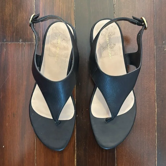 Stuart Weirzman Santorini Sandal - Black Leather - Size 8